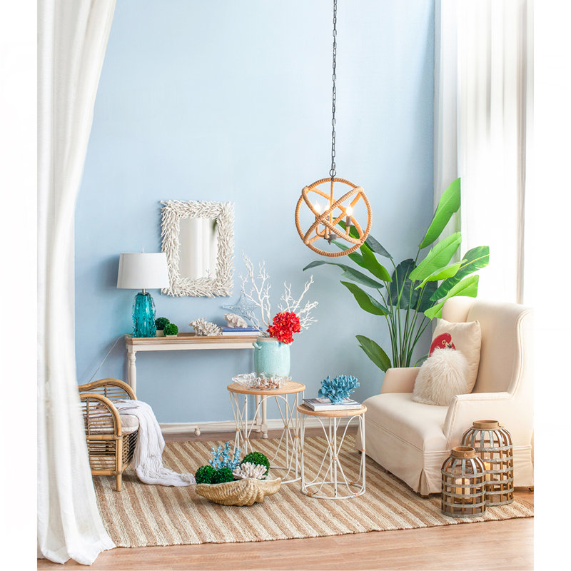 3- Light Farmhouse Chandelier, Rope Chandelier Globe Hanging Light Fixture with with Adjustable Chain for Kitchen Dining Room Foyer Entryway, Bulb Not Included