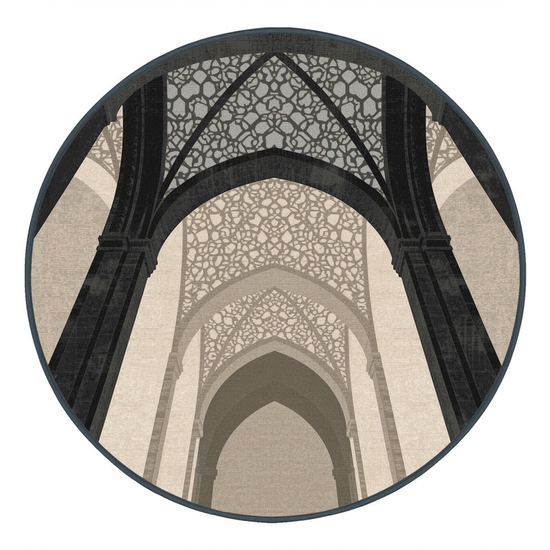 Tapis oriental gris lavable à la machine Ottoline, Rond 3 pi