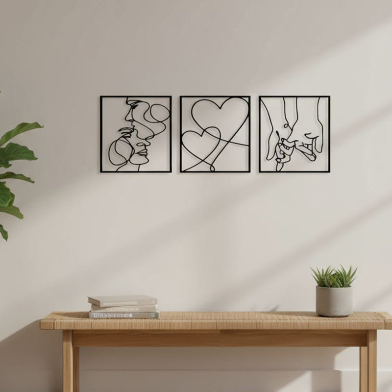 «Black Metal Couple Silhouette», art mural abstrait en métal 3 pièces