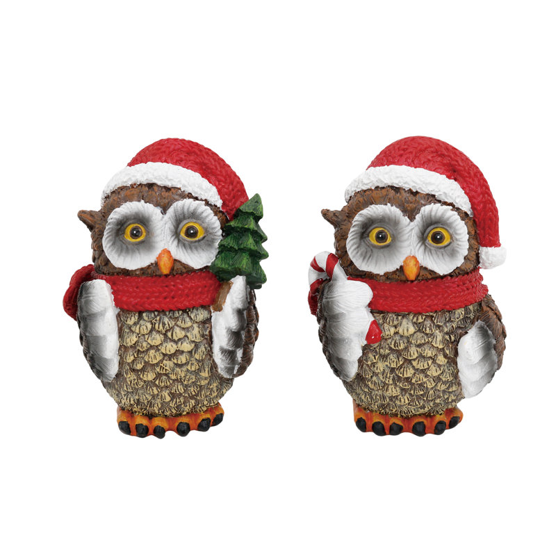 Hibou des Fêtes en résine, figurines, brun, résine, ensemble de 2, plateau de table, salon, Noël, décoration de Noël