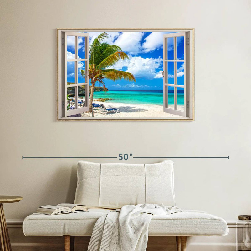 Scène de fenêtre, Cadre flottant en bois naturel, 40 po x 27 po