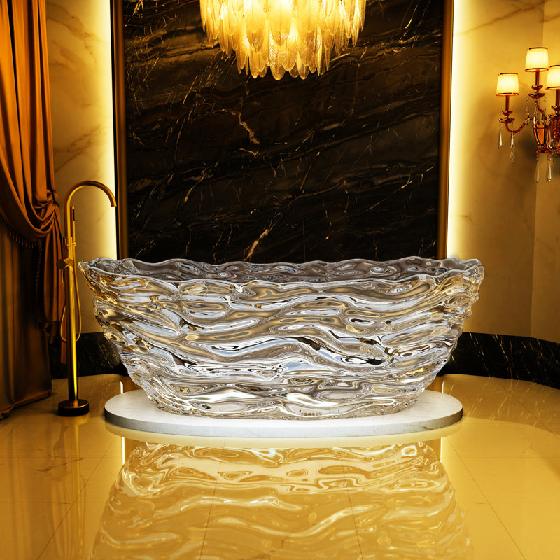 CASAINC 68" Solid Surface Pure Resin Freestanding Soaking Bathtub With Drain