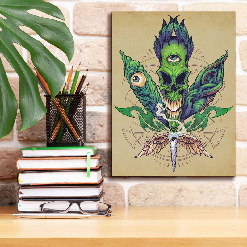 Alexina Pot Leaf Skull sur impression sur toile, H 16 po x l 12 po x P 0,75 po