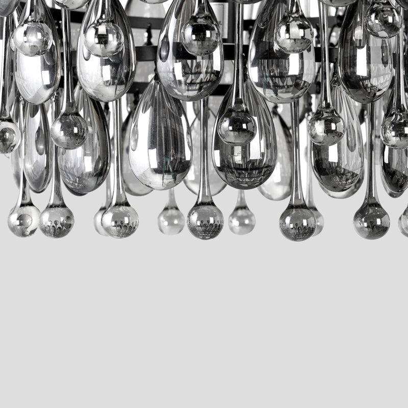 Black Glass Droplet Tiered Chandelier with Iron Frame