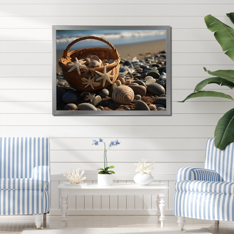 Plage, collage sur toile, H 16 po x l 32 po x P 1 po, Cadre photo argenté
