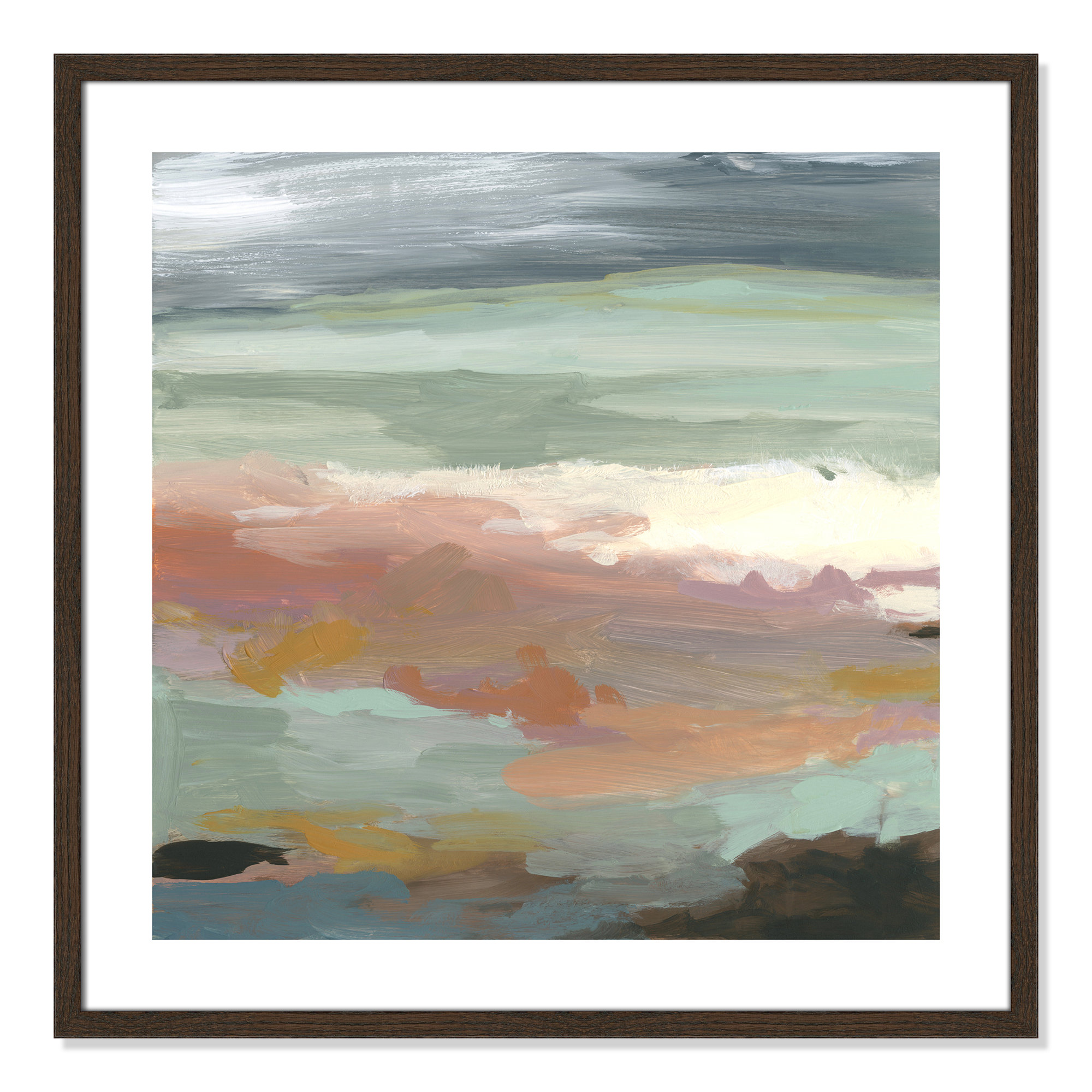 Ocean Bluffs by Carol Robinson - Painting Print on Paper, Picture Framed Paper, Walnut Wood, 28.75" H x 28.75" W