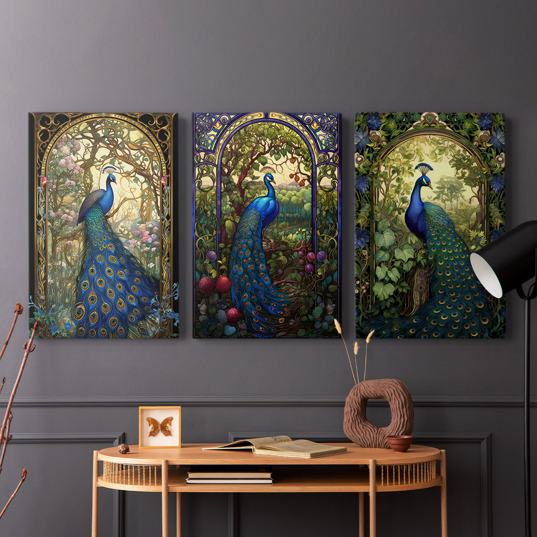 Peacock  Series  L  -Premium Gallery Wrapped Canvas Set -Ready to Hang (Set of 3) Wexford Home Overall 
