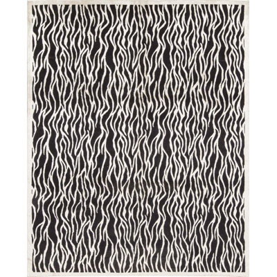 Tapis noir et blanc de haute qualité noué à la main
