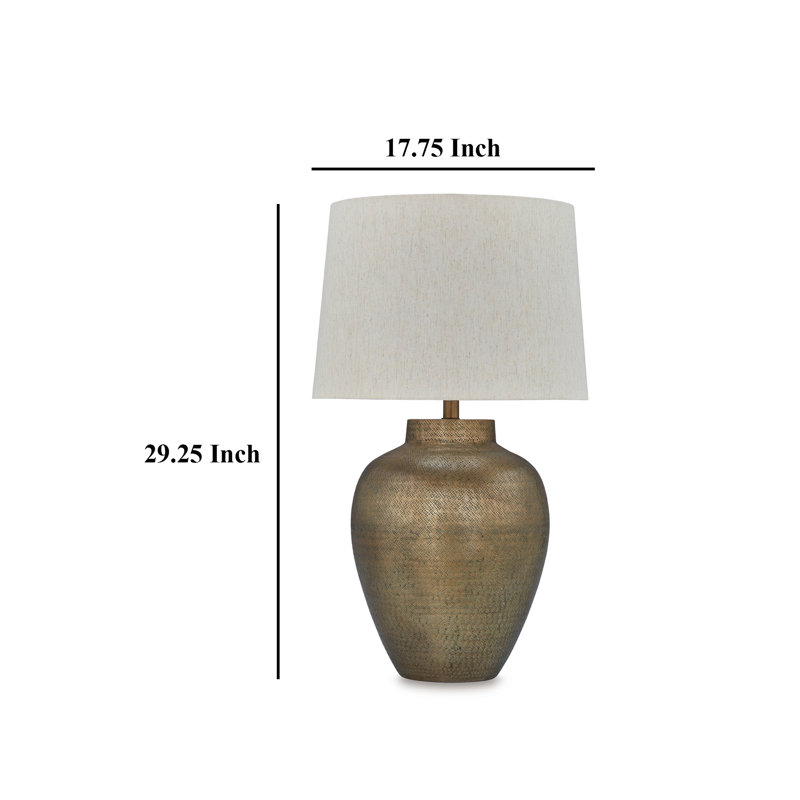 Antique Gold Hammered Aluminum Table Lamp with Beige Shade