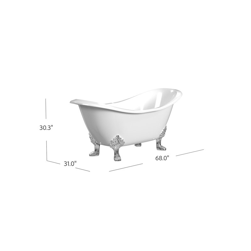 Regency 68'' x 31'' Soaking Cast Iron Bathtub, White Interior with White Exterior, Chrome