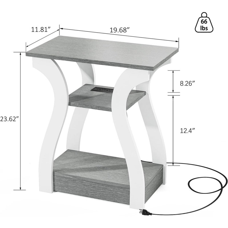 End Tables Living Room Set Of 2,Grey End Table With Charging Station,Grey Side Table, Nightstand For Bedroom, 3 Tier End Table With Storage Shelf For Living Room