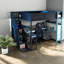 Lit mezzanine en bois compact avec rangement, design moderne noir et bleu
