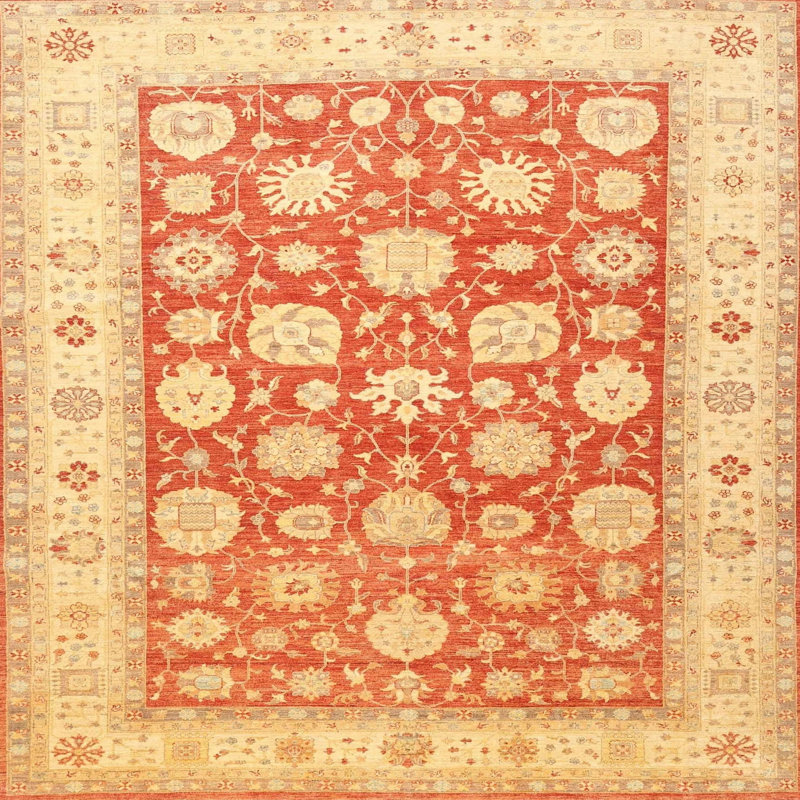 Tapis oriental jaune / rouge, Rond 3 pi