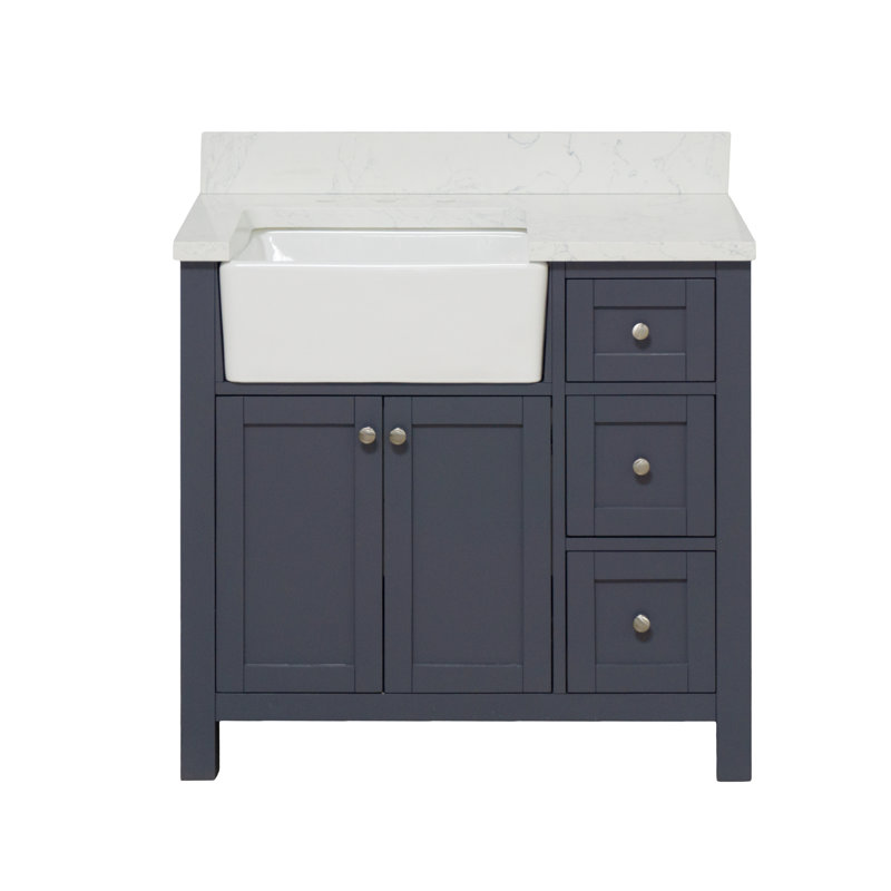 Yorkshire Marine Gray 36" Single Freestanding Bathroom Vanity with Engineered Marble Top