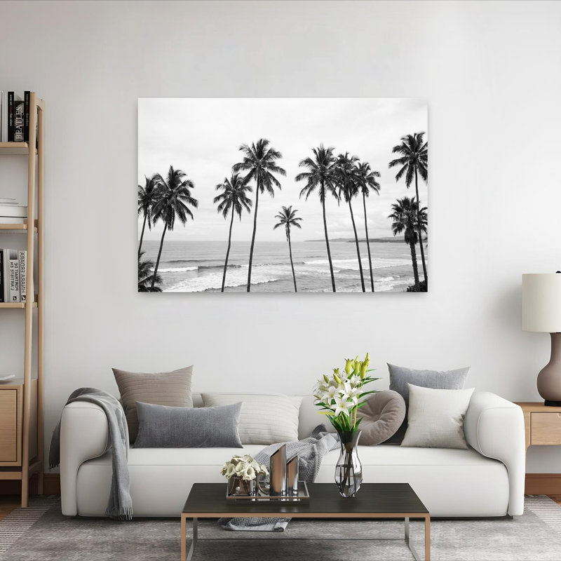 Art mural abstrait contemporain Palm Paradisebw, H 60 po x l 40 po