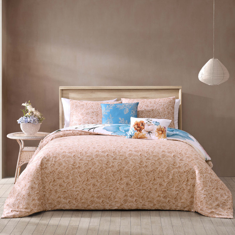 Maia King Blue Cotton Floral Reversible Comforter Set