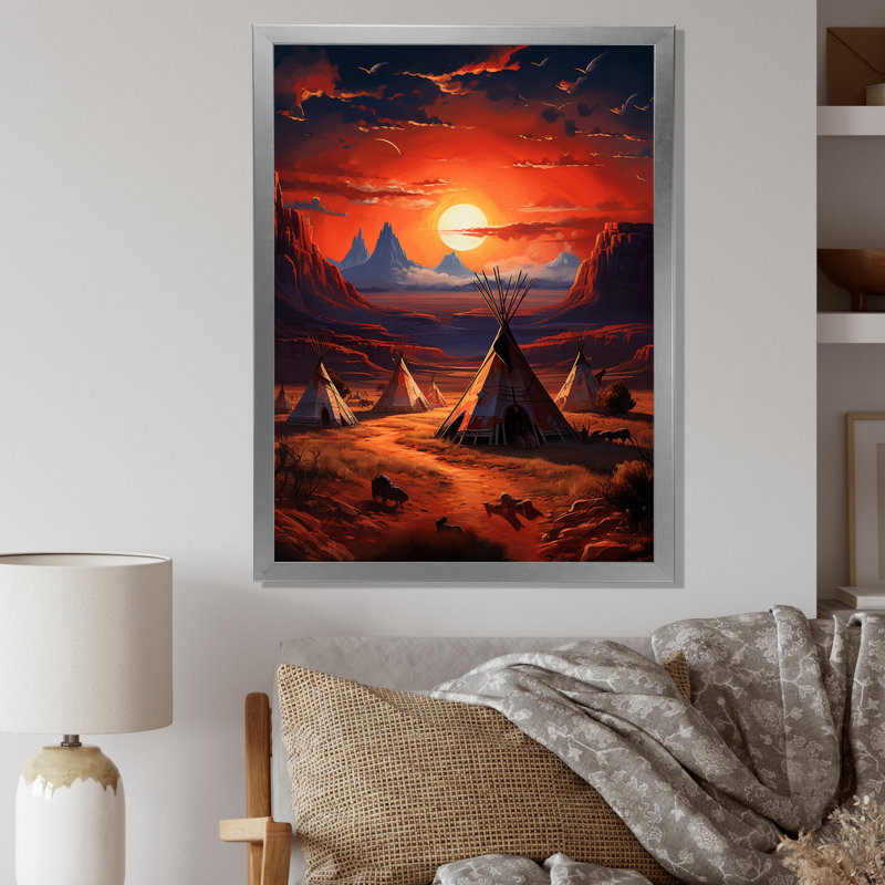 Tipi rouge antique - Sentiers antiques II - Imprimé, H 32 po x l 24 po x P 1 po, Cadre photo argenté