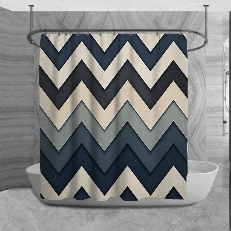 Rideau de douche Fanette, H 93 po x l 70 po, Gris / bleu marine