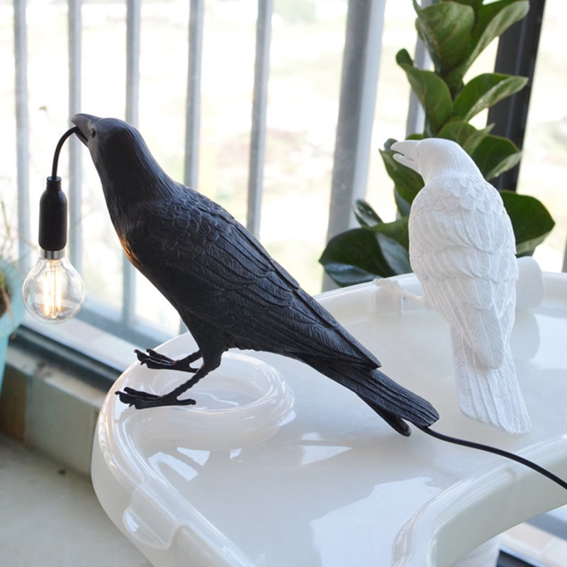 Kaye 1-Bulb LED Plug-in Bird Table Lamp Resin Novelty Lights for Room Desk Office Artistic Decor, White