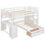 Lit superposé double au-dessus de simple avec tiroirs et tablettes en blanc