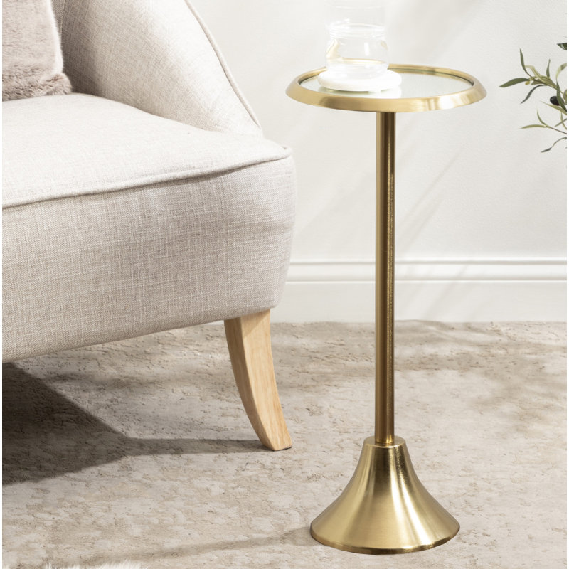 Table de bout Deanna, H 23 po x l 9 po x P 9 po, Base dorée / plateau en verre miroitant