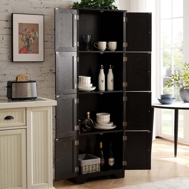 Armoire de rangement autoportante avec 8 portes et 4 tablettes, élégante et fonctionnelle pour diverses pièces, Noir