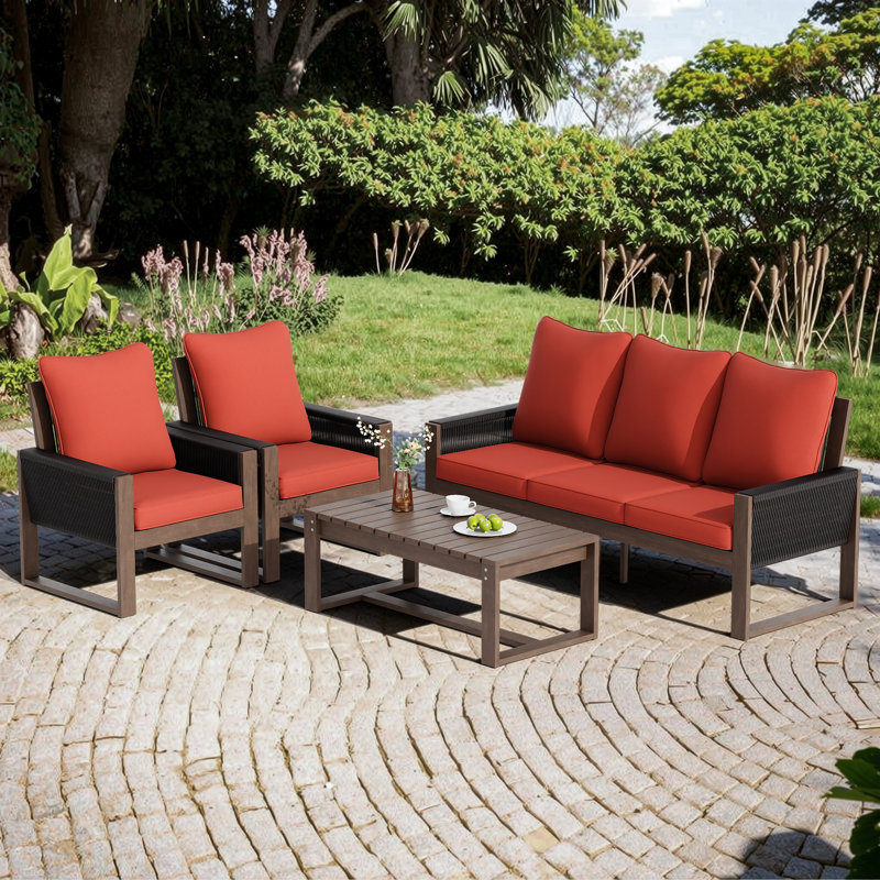Ensemble de sièges en bois 4 pièces avec coussins 4 pièces, Rouge
