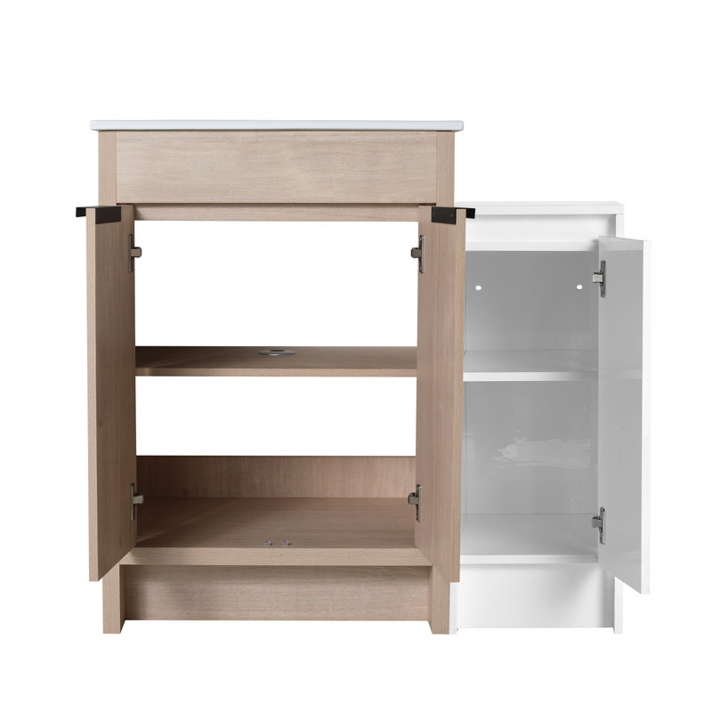 Meuble-lavabo autoportant moderne avec lavabo et rangement en céramique, 36 po, lavabo, charnières de porte, Blanc