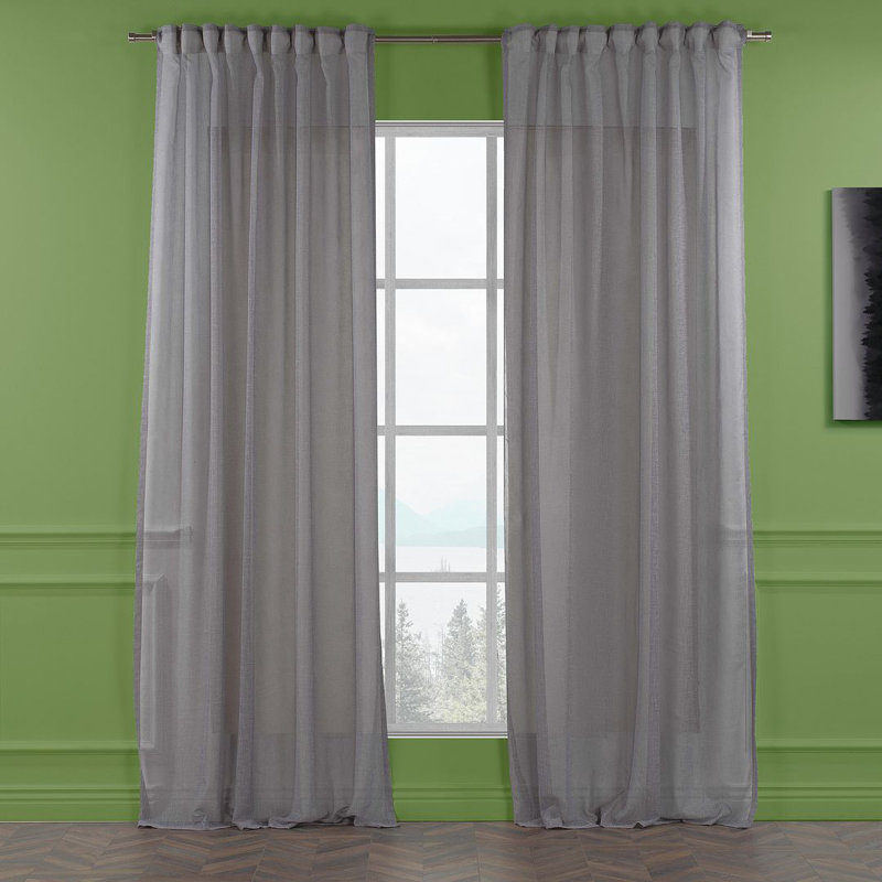 Extra Long & Extra Wide Faux Linen Sheer Curtain Single Panel, 140cm Width x 200cm Drop, Grey