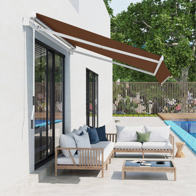 Outsunny 13' X 8' Retractable Awning, Patio Awnings, Sunshade Shelter W/ Manual Crank Handle, UV & Water-Resistant Fabric And Aluminum Frame For Deck, Balcony, Yard