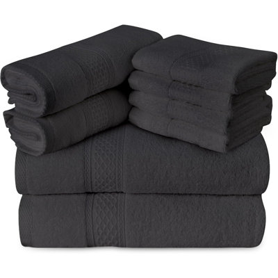  Ensemble de serviettes de bain 100% coton de 8 pièces, 2 serviettes de bain, 2 serviettes à main, 4 débarbouillettes, serviettes très absorbantes pour salle de bain, salle de sport, hôtel (gris foncé)