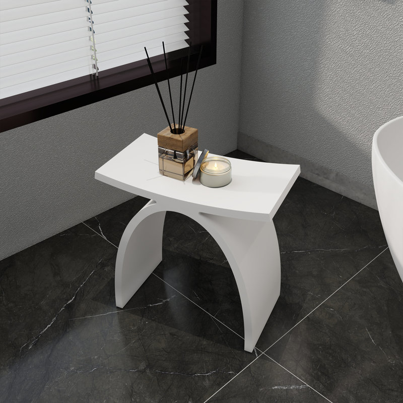 Tabouret de douche 16,7 po à surface solide en blanc, Blanc