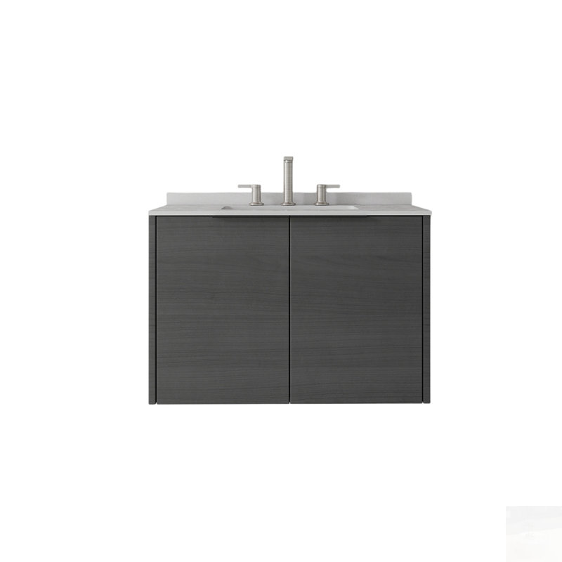 Meuble-lavabo flottant avec lavabo, porte à fermeture en douceur et comptoir en marbre de culture durable pour espaces compacts