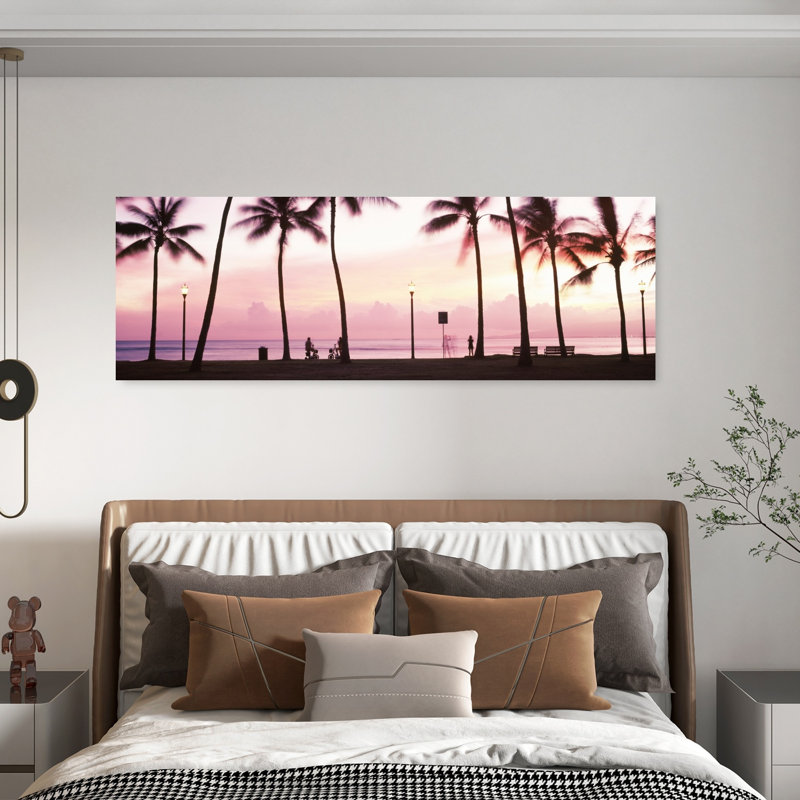 Palm trees on the beach Waikiki Honolulu Oahu Hawaii USA 1 Piece Wrapped Canvas Panoramic Wall Art, 50.8 cm H x 152.4 cm W