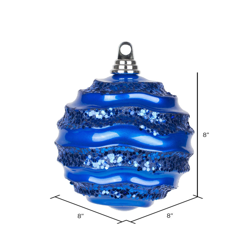 Ornement de Noël boule rayée et scintillante, H 8 po x l 8 po x P 8 po, Bleu