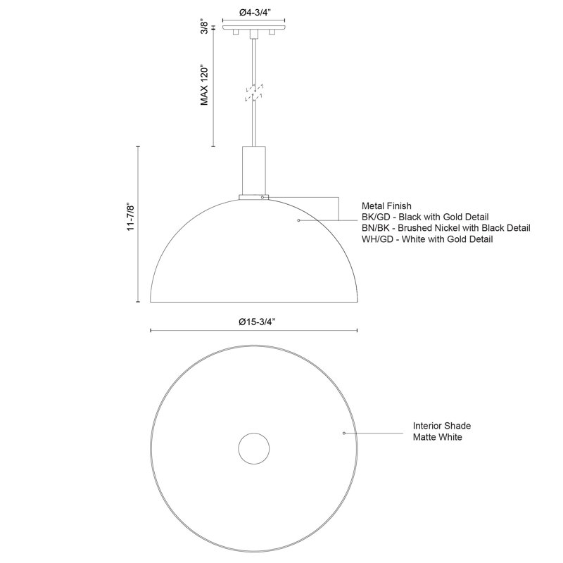 Archibald 1 - Light Pendant, White, 12" H x 16" W x 16" D