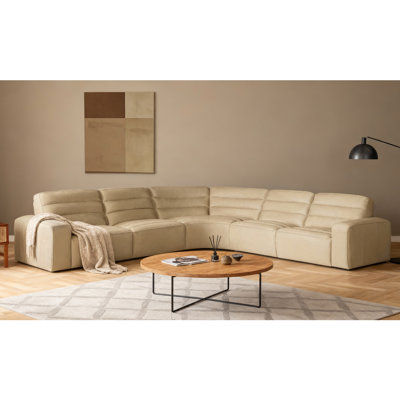 144.5" Oversized Full-Grain Leather Dual Power Sectional Sofa with Zero Gravity and Independent Controls