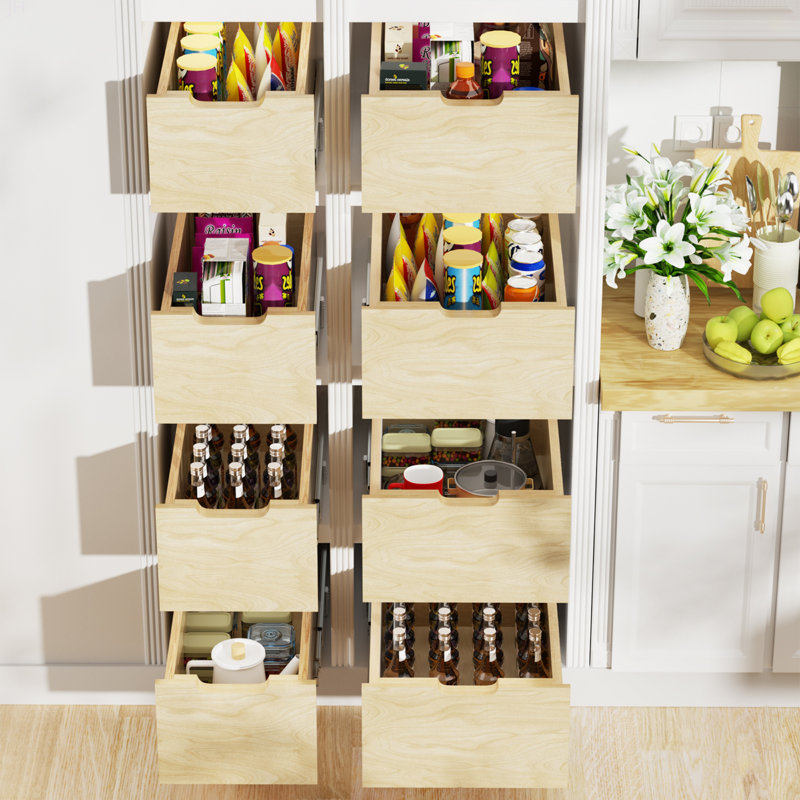 Organisateur de rangement coulissant rigide à tiroirs de 8 po de haut l 10 ½ po x P 21 po avec rangement coulissant en bois et tiroir coulissant pour garde-manger