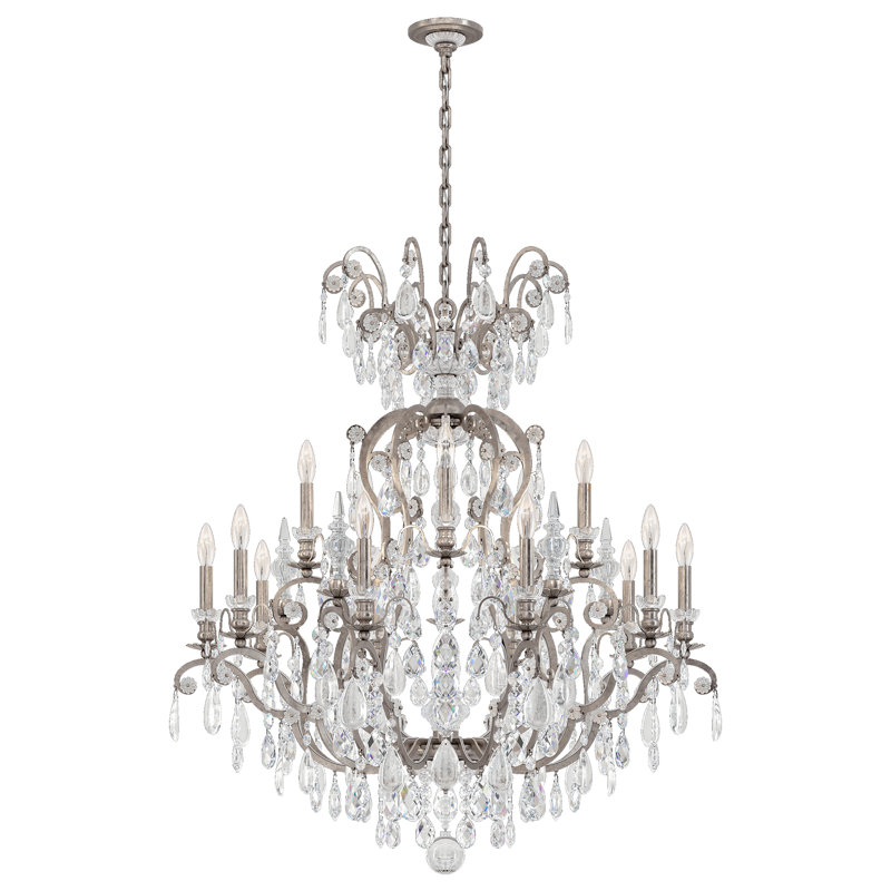 Renaissance 16 - Light Glass Chandelier, Clear Rock Crystal, Antique Silver