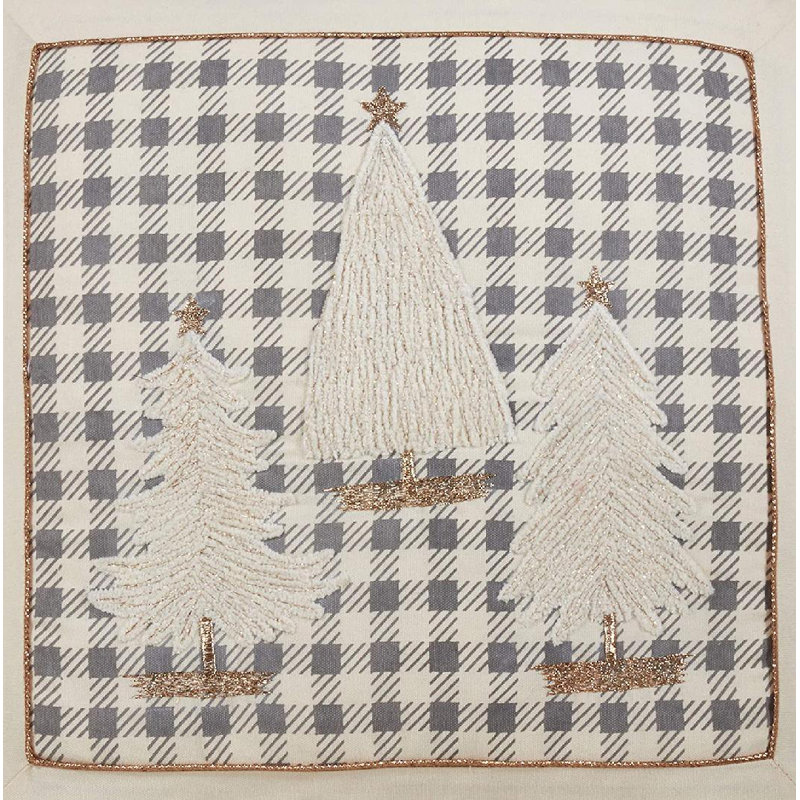 Gray Plaid Christmas Trees Cotton Pillow Cover 18"