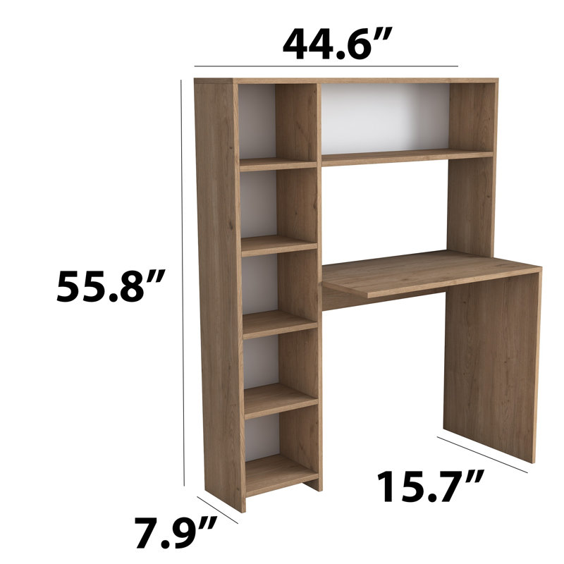 Modern Study Desk with Bookshelf, Oak Color, 31.5 x 55.9 x 15.7 inches | 100% Melamine Coated Particle Board | Multiple Shelves for Extra Storage, Max Weight Capacity: 77 lbs | Stylish & Functional Home Office Furniture