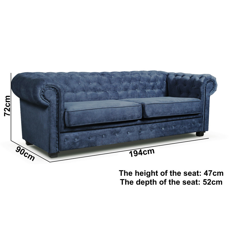 Dunfries 2 Seater Upholstered Chesterfield Sofa, Navy Blue