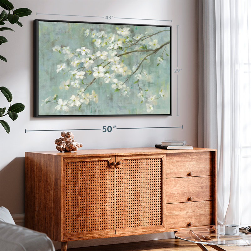 "Cornouiller au printemps sur toile bleue"