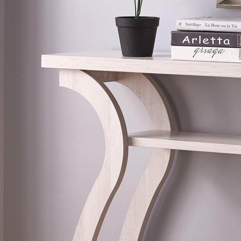 Curvy Leg Entryway Console Table with Two Shelves - White Oak Finish