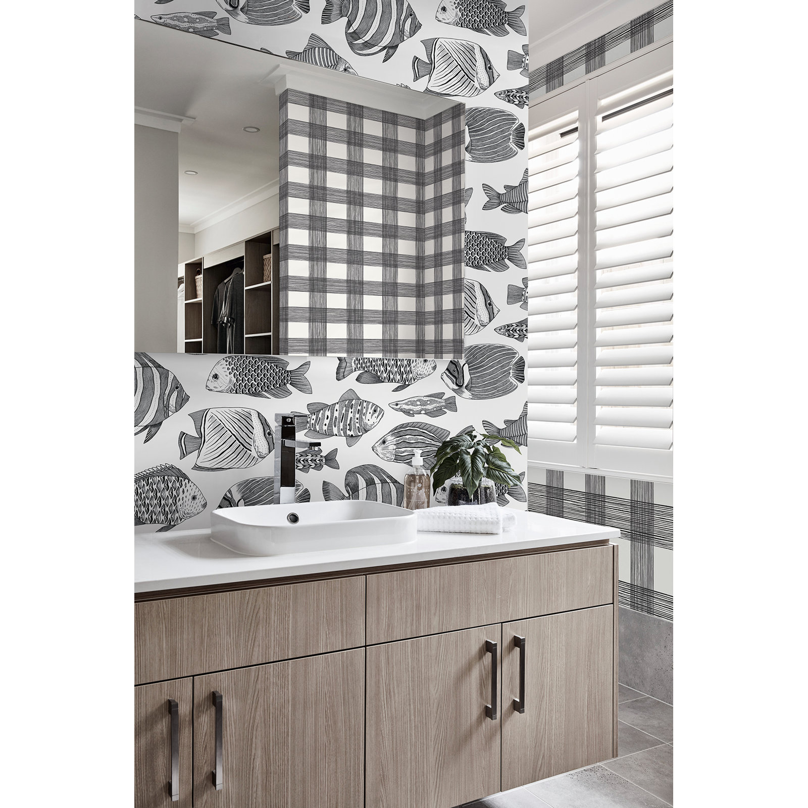 Loy Modern Plaid Wallpaper, Black