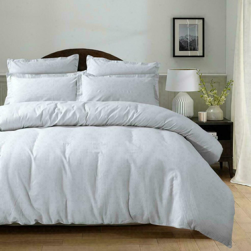 Eljean Cotton Solid Colour Duvet Cover Set with Pillowcases Included, King, White