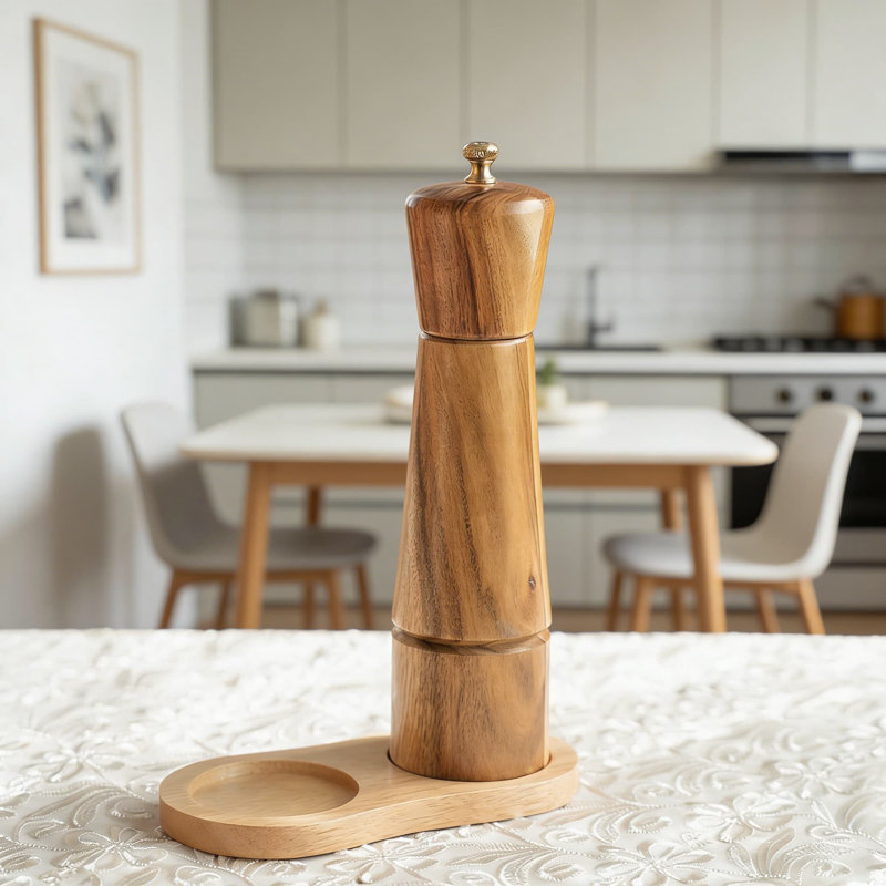 Moulin à sel en bois d'acacia avec noyau de broyage en céramique réglable - moulin à sel de qualité supérieure de 8 pouces pour broyage grossier à fin