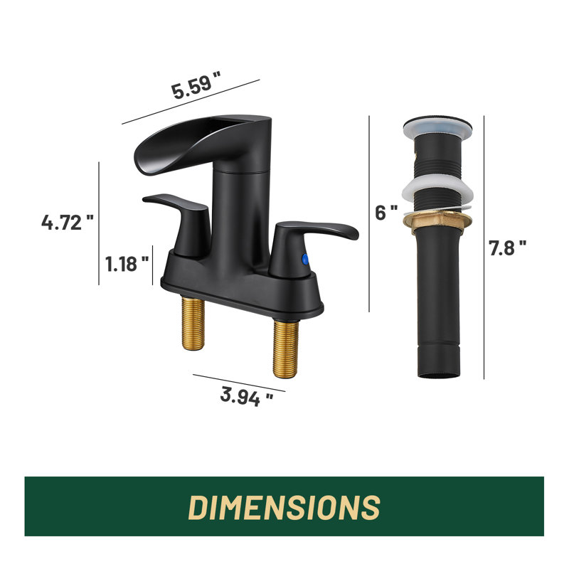 Robinet pour salle de bain à 2 poignées avec drain Center, Noir mat