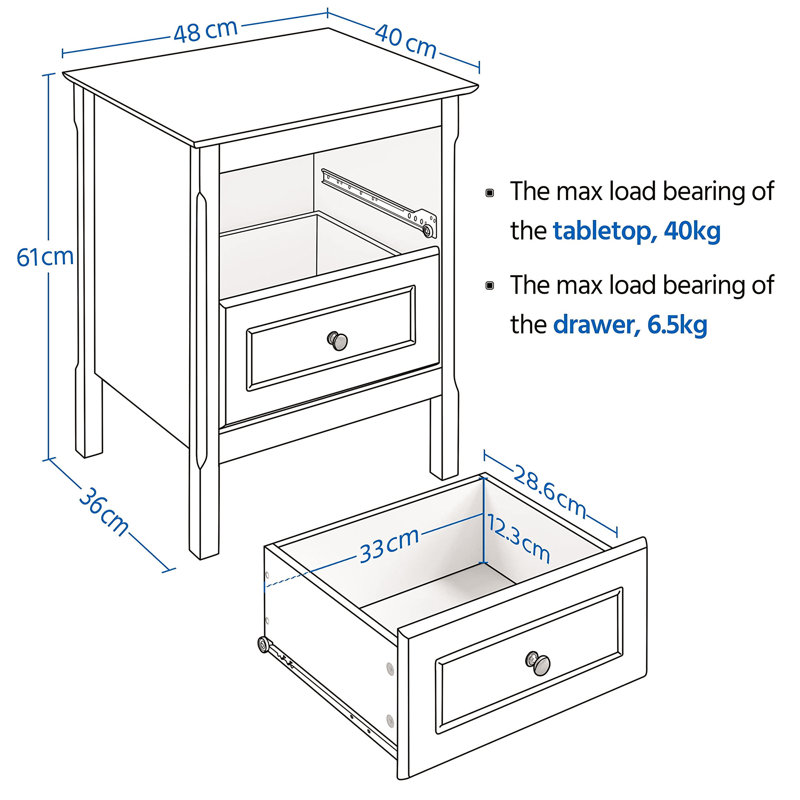 Anestin 48cm W Solid Wood Bedside Table, White