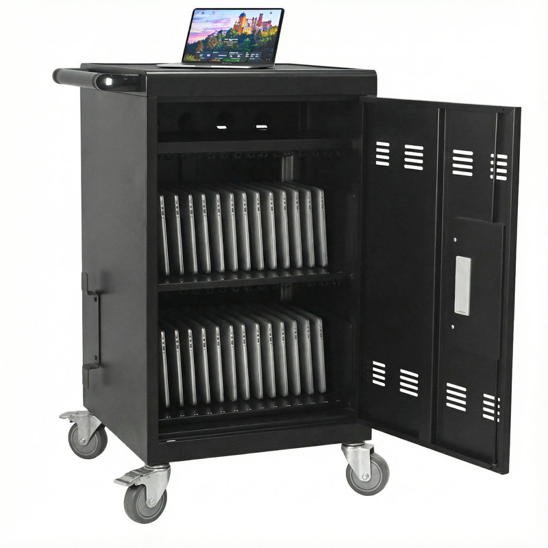 Station de charge mobile, chariot de charge mobile et armoire pour ordinateurs portables 30 tablettes avec serrure à combinaison - noir